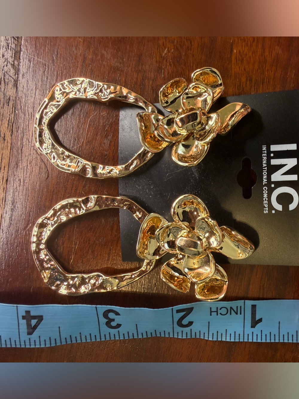 INC International Concepts Shiny Gold Floral Open-Link Drop Earrings - Picture 4 of 5